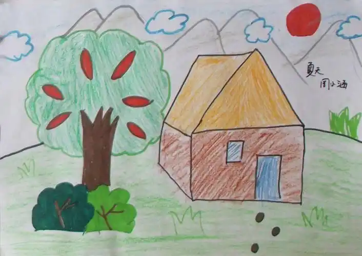 夏天彩笔蜡笔儿童画