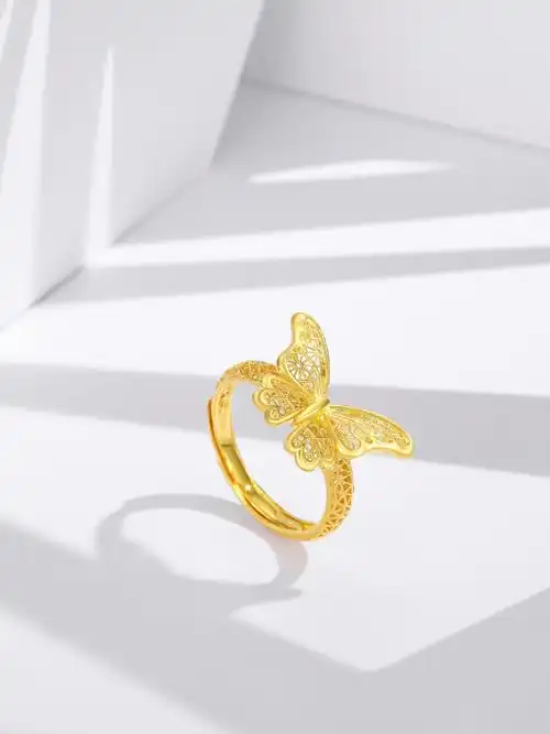 时尚穿搭灵感国花艺术黄金蝴蝶戒