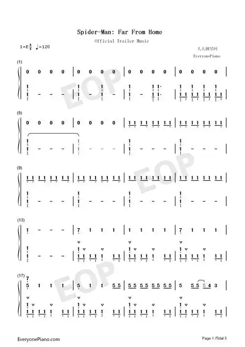 蜘蛛侠英雄远征官方预告片音乐双手简谱预览1