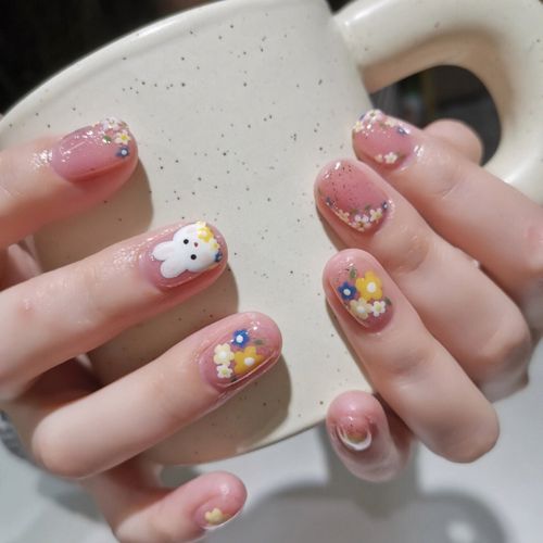 萤火虫指甲贴片 可爱呆萌小兔子本命年美甲成品 可穿戴式光疗甲片