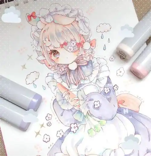 马克笔插画洛丽塔装束漫画少女手绘适合新手临摹