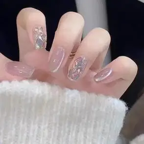 粉茉莉花香青提粉色纯手工穿戴甲美甲甲片指贴片抖音爆款粉钻