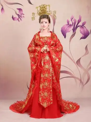 tezimyt古装婚礼凤冠霞帔男女汉服女新娘唐朝贵妃古代红色演出服拖尾