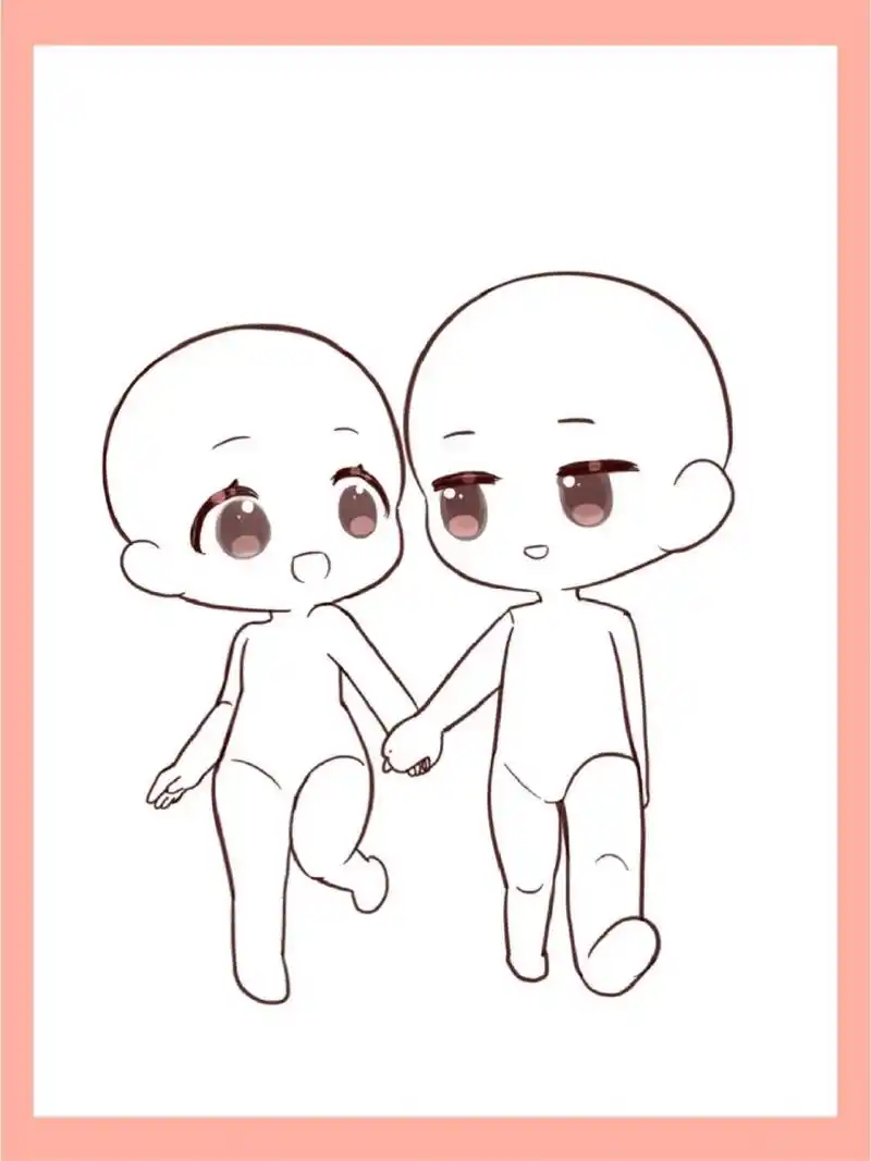 我给大家画了4组超萌的q版双人互动模板!