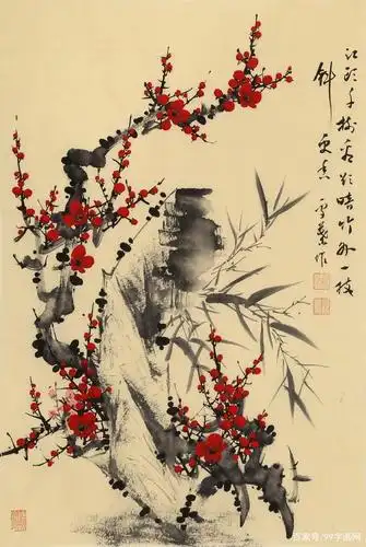 何华贤梅花图气韵生动,和月迎春,傲骨迎寒,作品来源:99字画网
