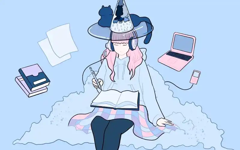 冷色系高冷女学霸日系少女/临meyco插画师作品/procreate插画/壁纸