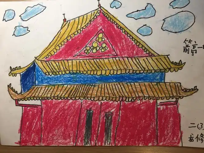 蓝天白云下的故宫特别美丽,我画的是箭亭的一角