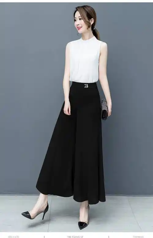 轻奢高档恒源祥同款雪纺阔腿裤女裙裤2021夏季新款垂坠感裤裙高腰九分