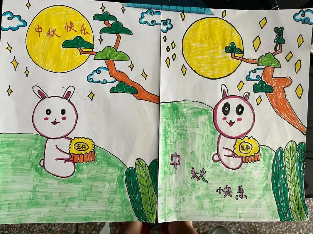 中秋节绘画 #爱画画的小朋友 #一年级新生 无奖竞猜,带黑 - 抖音