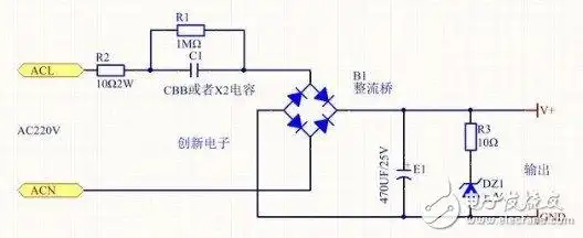 降压电路:全波整流半波整流我们看到,整个电路包括的器件极少,cbb电容
