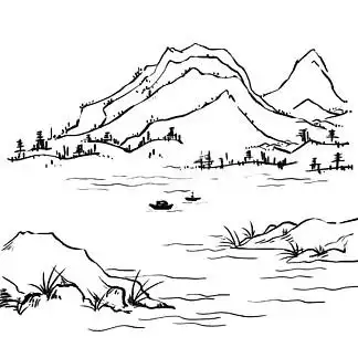 山水白描东方意境png52954469原创手绘白描花卉植物线描原创手绘白描