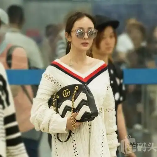 杨幂明星同款 gucci黑白拼色绗缝托特包 链条包 单肩包.