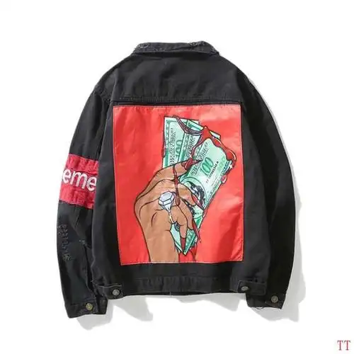 supreme衣服 2018新款 卡通美元印花休闲牛仔外套 黑色