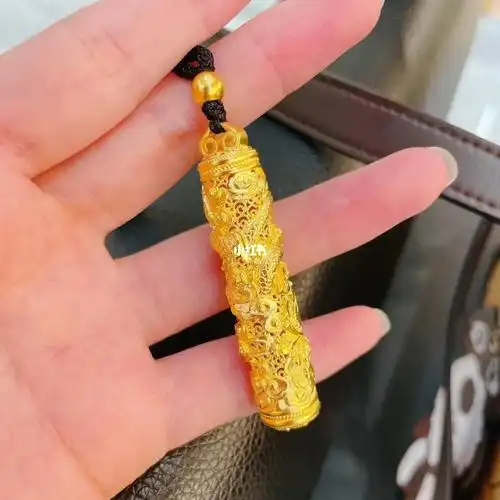 足金精品古法龙柱吊坠