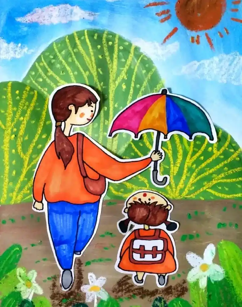 抖音图文来了 #儿童创意绘画 《母亲节》主题画 ——当全世 - 抖音