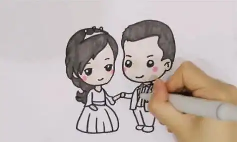 卡通结婚简笔画绘画步骤 q版人物结婚简笔画怎么画