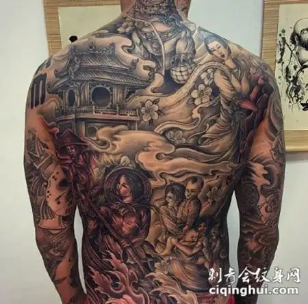 霸气的新传统大满背纹身作品图