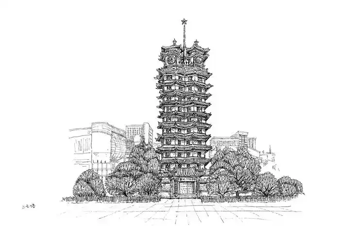 线描淡彩——郑州地标建筑|插画|创作习作|游21 - 原创作品 - 站酷