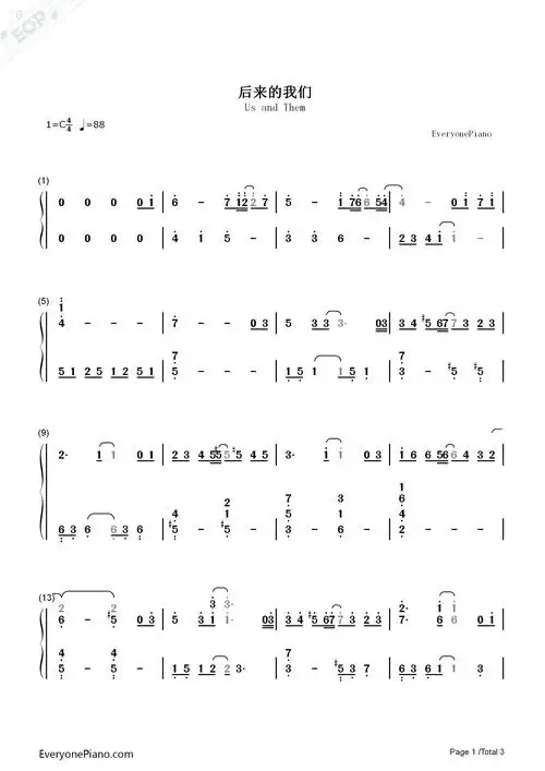 后来的我们-五月天双手简谱预览1-钢琴谱文件(五线谱,双手简谱,数字谱