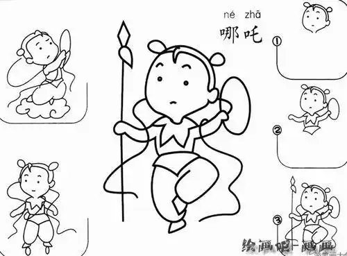 哪吒打怪兽简笔画