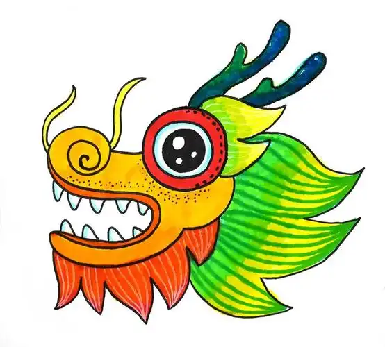 的龙鳞并涂上颜色将画好的龙头和龙尾剪下来分别站台固定在两端如果一