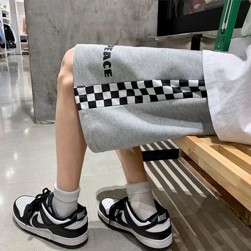 棋盘格子短裤男夏季设计感美式高街宽松裤衩百搭运动五分裤子短款