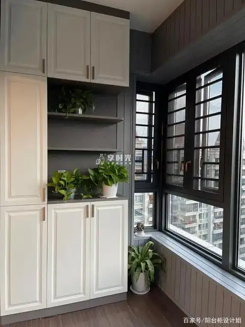 完美释放了地面空间 既增加了收纳功能 又装饰了空荡墙面 阳台柜大