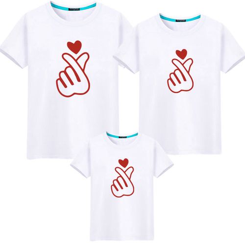 亲子装短袖t恤比心一家三口纯棉图案定制幼儿园运动会活动服装夏