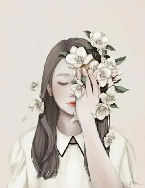 手绘眯眼遮脸花淑女