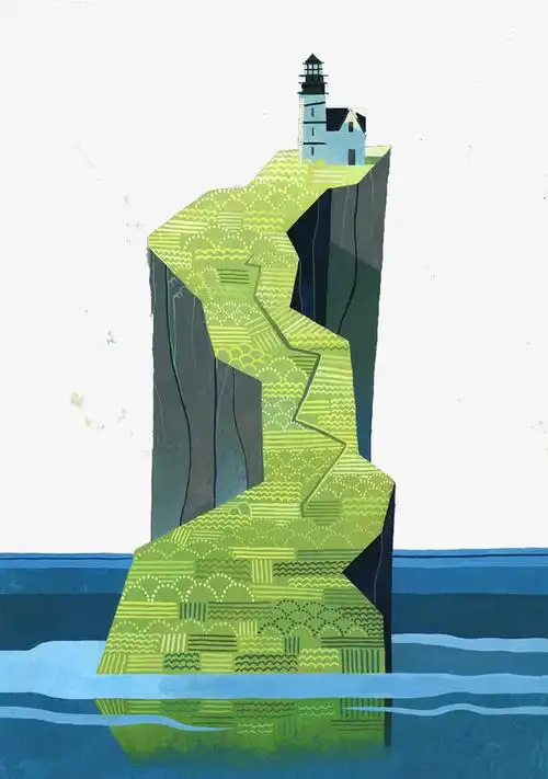 手绘悬崖上的房子