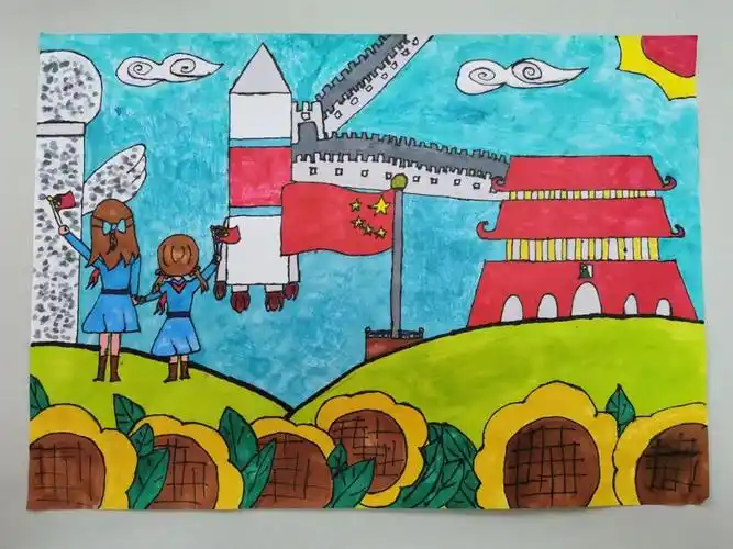 祖国我们爱您!8张天安门主题国庆节儿童画作品