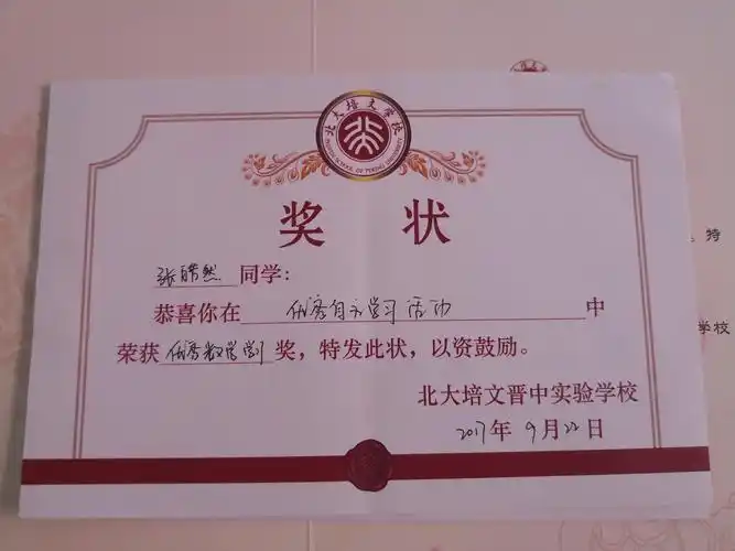 张皓然荣誉证书(初中)