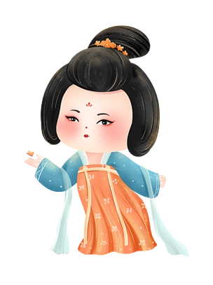 q版卡通中国风古风唐朝侍女形象元素