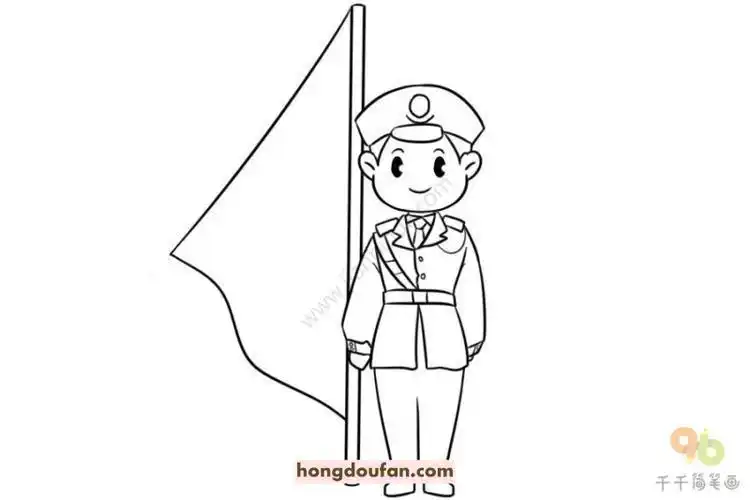 手拿国旗的军人简笔画