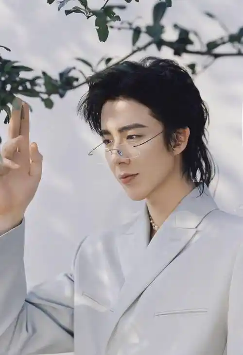 狼尾是刘宇宁会经常使用的出场造型,他内双细长的眼睛,线条棱角分明