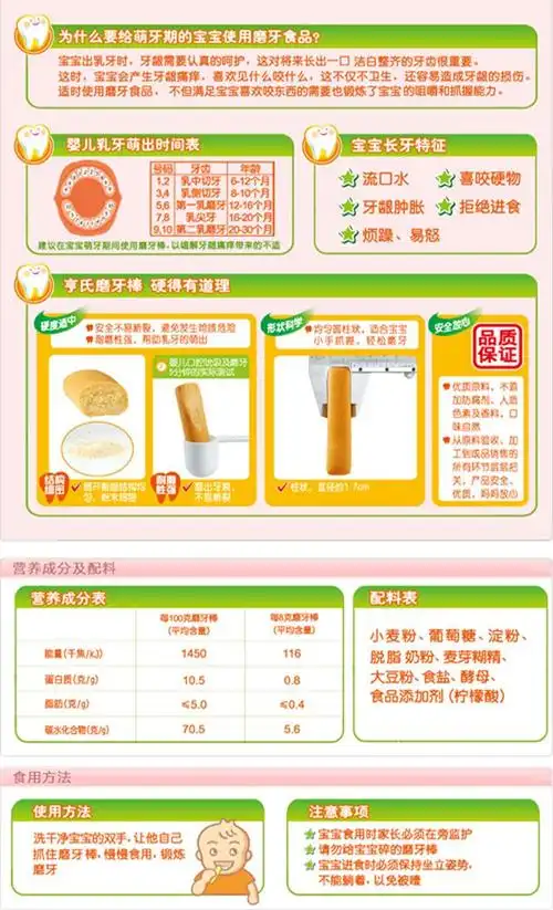 磨牙棒64g产品信息 适合年龄:老包装:6-24个月;新包装:6-36个月  配料