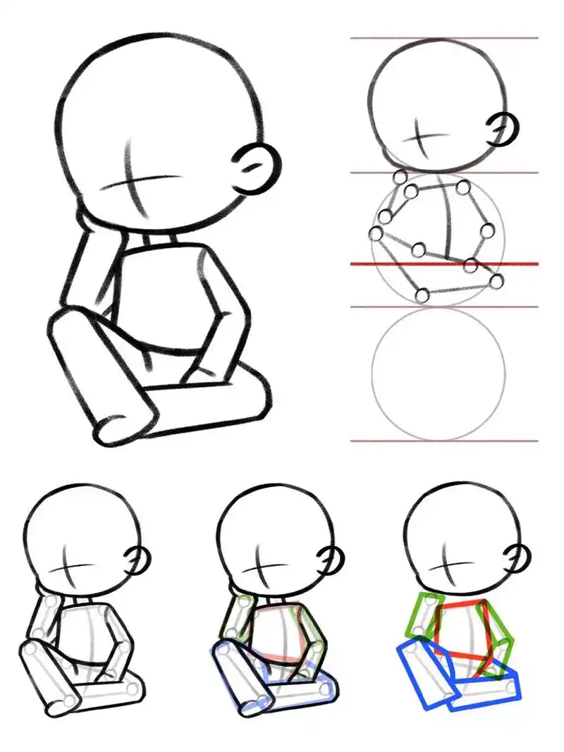 常见3头身人物动态解析|含步骤 一学就会的q版人物动态 	 【人物动态