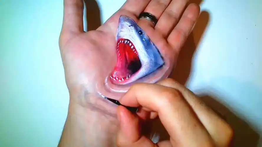 将鲨鱼画在手掌心上会怎样牛人随手一试下一秒鲨鱼活了