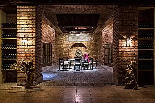 葡萄酒厂,南蒂罗尔,意大利酒庄酒庄老传统的酒窖大木桶男人,检查