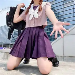 现货日系正统jk制服夏季短袖短裙jk套装女香芋紫水手服两件套图片