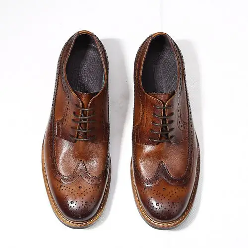 trd英伦复古复古巴洛克皮鞋男雕花户外工装鞋舒适真皮透气休闲鞋