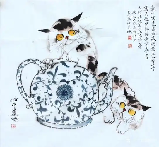 金新宇日志-国画《茶壶与猫》壶中究竟甚物藏,总教主人醉茫茫,莫若趁