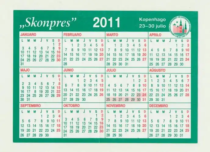 2011年哥本哈根国际世界语大会年历