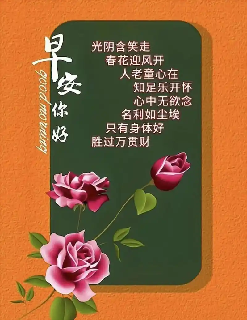 问候语图片分享 岁月匆匆又一天, 晨来祝福送身边, 千言万语汇一句