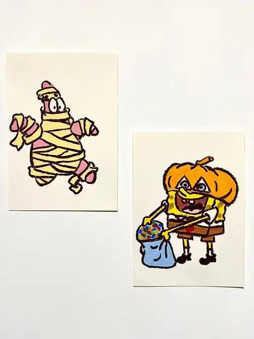 78海绵宝宝78万圣节简笔画油画棒临摹手绘