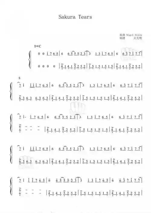 樱花泪sakuratears钢琴谱数字双手