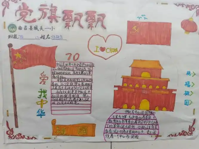 我向党旗敬个礼手抄报图片一年级党旗飘飘手抄报 一年级手抄报我在