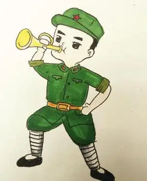 号表情严肃的八路军简笔画吹号的红军简笔画图片吹号的红军的简笔画