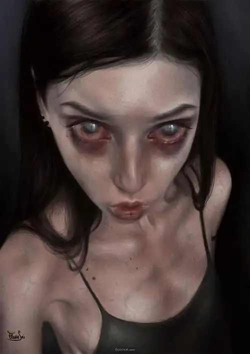 她美丽眼中的危险-现实主义与惊悚少女肖像插画-elena