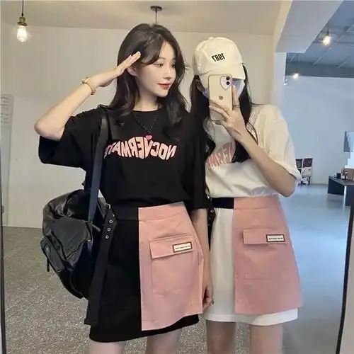套装t恤裙女不一样闺蜜装二人姐妹装夏季2022年新款ins设计感短袖